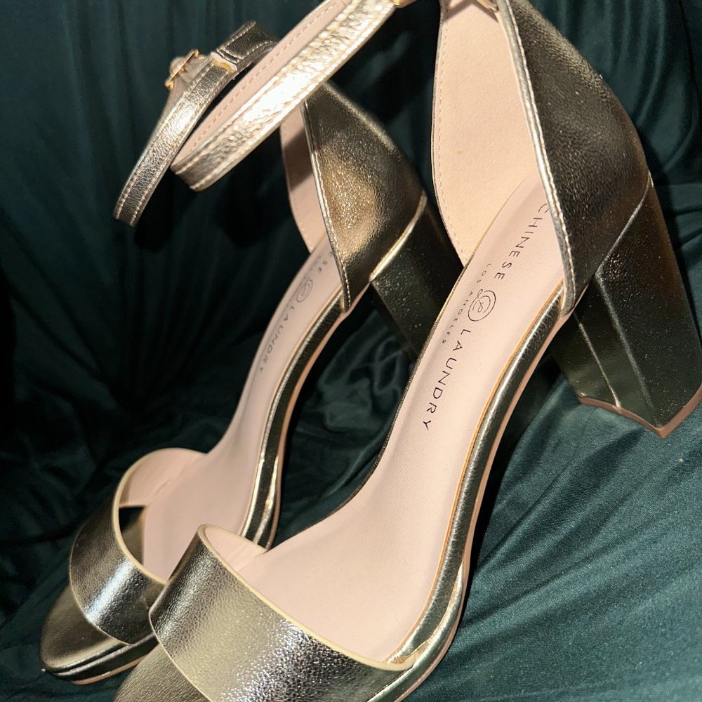 Gold Sandals, with Chunky Heels